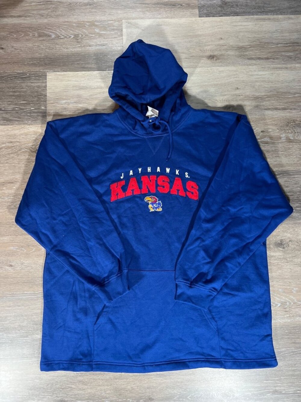 Vintage Kansas Jayhawks Blue Hoodie Sweatshirt 2XL I3